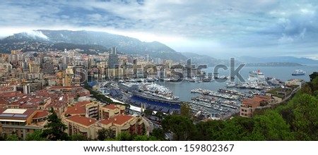 MONTE CARLO, MONACO - APRIL 28: Monaco\'s port panoramic view before start of Formula 1 Grand Prix on April 28, 2013 in Monte Carlo, Monaco.