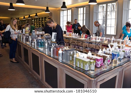 GRASSE, FRANCE - MAY 3: Perfume Shop inside Fragonard factory on May 3, 2013 in Grasse, France. Fragonard perfumery is one of the older factory in the world capital of perfumes.