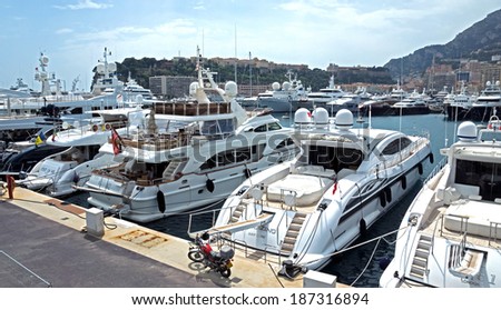 MONTE CARLO, MONACO - MAY 1: View on Port Hercules with luxurious yachts on May 1, 2013 in Monte Carlo, Monaco. It is the only deep-water port in Monaco. The port has been in use since ancient times.
