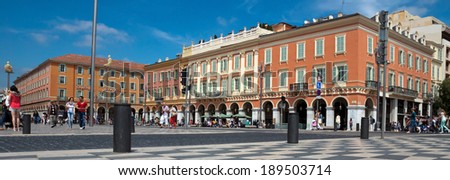 NICE, FRANCE - MAY 4: The Place Massena on May 4, 2013 in Nice, France. The square was reconstructed in 1979.