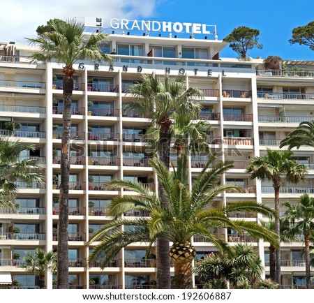 CANNES, FRANCE - MAY 6: Architecture of Cannes along the Croisette on May 6, 2013 in Cannes, France. City founded by the Romans in 42 BC.