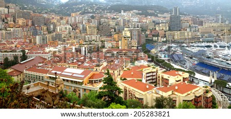 MONACO, MONTE CARLO - APRIL 28: A beautiful view of Monte Carlo (Monaco) from the heights on April 28, 2013 in Monaco, Monte Carlo.