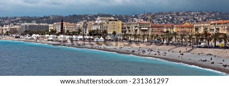 NICE, FRANCE - MAY 31, 2014: Luxury resort of French riviera. Panoramic view of city of Nice, French Riviera, France.