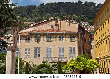 GRASSE, FRANCE - JUNE 2, 2014: Architecture of Grasse Town in the southern France. Grasse is famous for its perfume industry. The city was founded in the XI century.