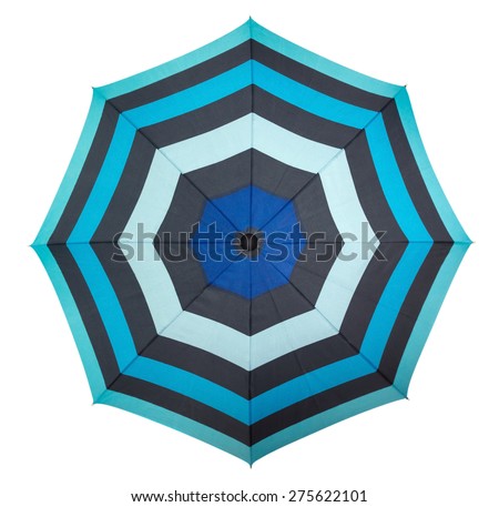 Beach umbrella isolated on white, top view. Clipping path included.