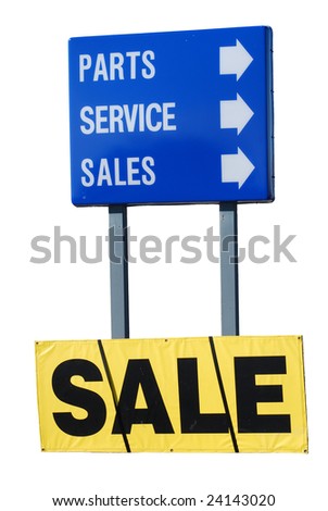 Extracted blue and yellow auto parts, service and sales sign.