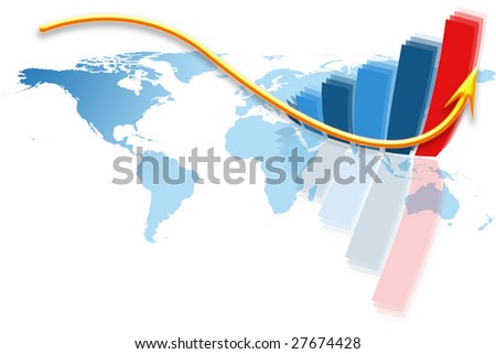 World map graph and arrow