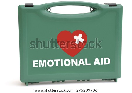 Concept to illustrate an emotional rescue package, using a first aid box.