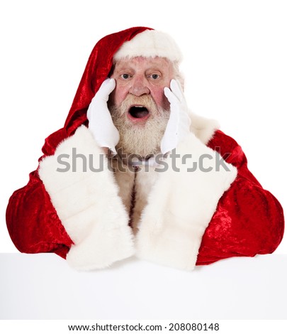 Santa Claus in authentic costume. All on white background.