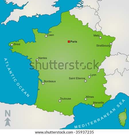 map of france with cities. A stylized map of France