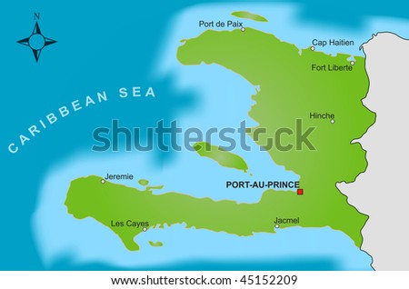stock photo : A stylized map of Haiti showing different big cities.