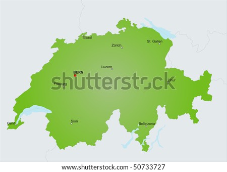 stock photo : A stylized map of Switzerland showing different cities and 