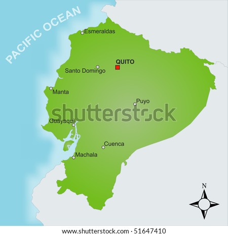 stock photo : A stylized map of Ecuador showing different cities.