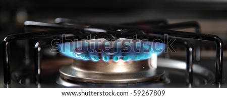 Blue gas jet of a domestic gas stove.