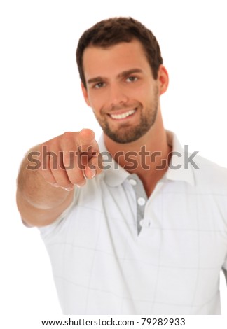 stock photo Young guy pointing with finger All on white background