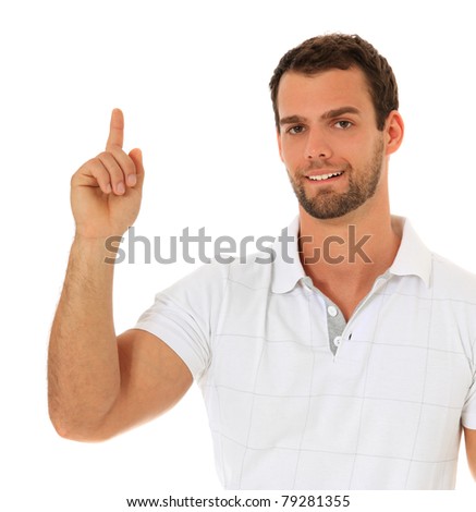 stock photo Young guy pointing with finger All on white background