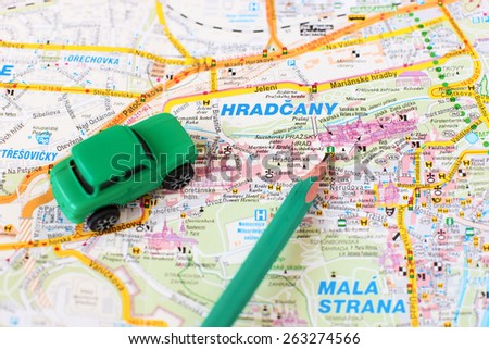MOSCOW, RUSSIA - MARCH 23: Prague map detail - Prague Castle, largest ancient castle in the world, residence of the President of the Czech Republic on March 23, 2015 in Moscow