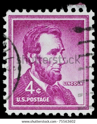 UNITED STATES - CIRCA 1950: A 4 cents postage stamp printed in the United States features portrait of Abraham Lincoln served as the 16th President of the United States, circa 1950