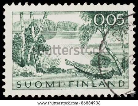 FINLAND - CIRCA 1975: A stamp printed in Finland features national landscape of Finland, circa 1975