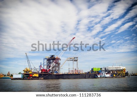ship are being fixed and painted at the shipyard docks in Choapraya River.Thailand