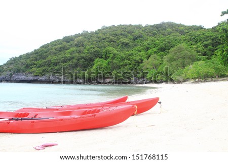 sea kayaks on the beach