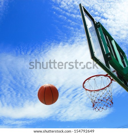 Spinning basketball uses the backboard to bounce into the goal.