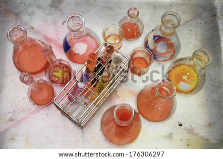 test tubes with colorful liquid wait for washing