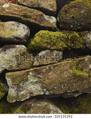An old stone wall in padley Gorge, Derbyshire.