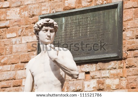 A copy of the original statue of David on the Piazza della Signoria in Florence, Italy