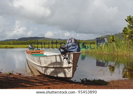 An amazonian style boat in the marais de kaw, French Guyana.