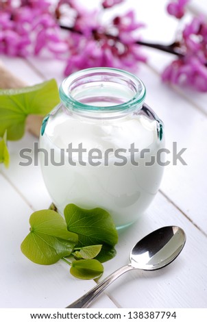 low-fat yogurt in glass jar