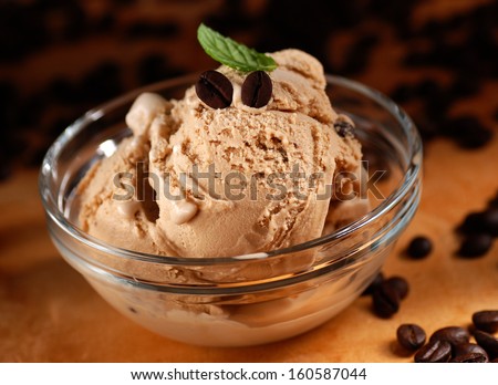 flavored coffees ice cream garnished with mint leaf