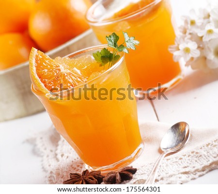 Fresh orange granita in the glass - traditional cold dessert of Sicily