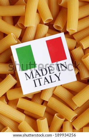durum wheat pasta made Ã?Â¢??Ã?Â¢??in Italy with the Italian flag