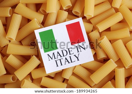 durum wheat pasta made Ã?Â¢??Ã?Â¢??in Italy with the Italian flag