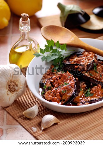 grilled eggplant with spices, traditional recipe of Morocco