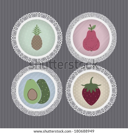 Healthy food - fruits and vegetables icons set, from left to right, top to bottom - Pineapple, Pear, Avocado, Strawberry.