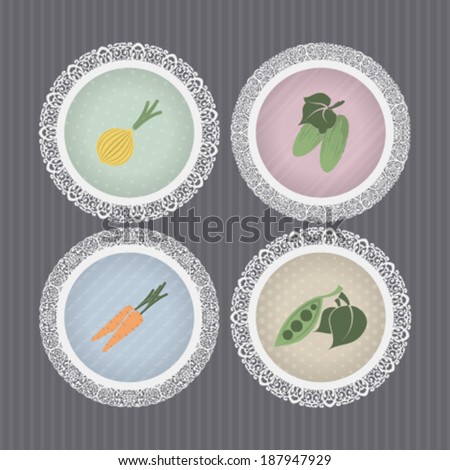 Healthy food - fruits and vegetables icons set, from left to right, top to bottom -  Onion, Cucumber, Carrot, Bean.