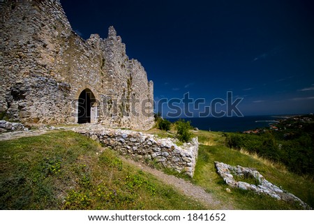 The entrance to the Ruins of Medieval Castle at the Olympic Riviera Coast