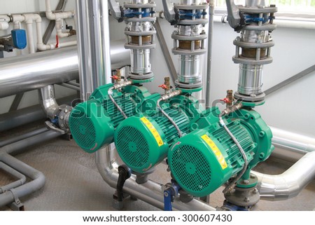 Three of powerful pumps in modern boiler-house