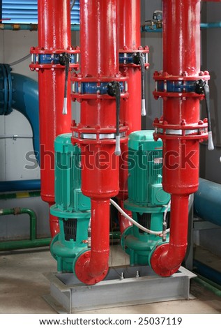 Group of powerful pumps in modern boiler-house