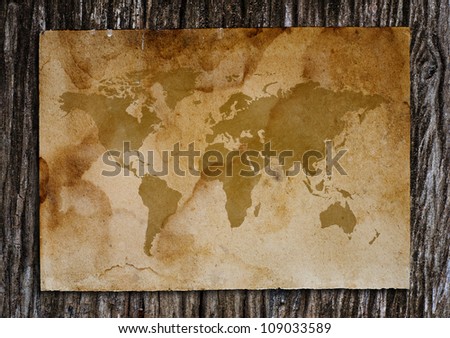 Old world map put on the old wood.