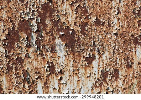Rusted metallic surface with flaky paint