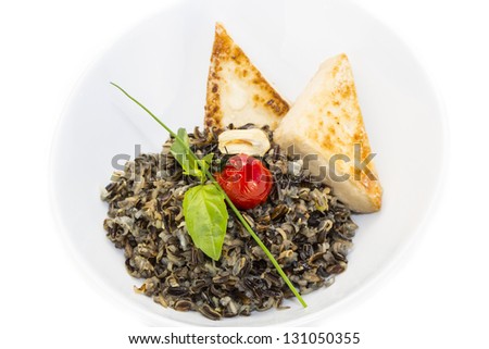 Black rice and baked cheese