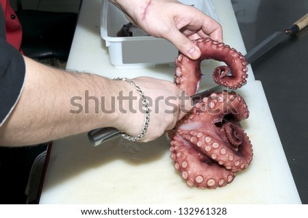 cutting cook octopus