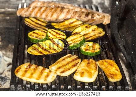 grilled vegetables cooked on the grill in the restaurant