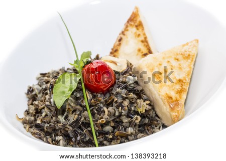 Black rice and baked cheese