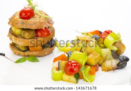 steamed vegetables and rye bread