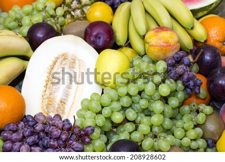 background of fresh fruits bunch berry, banana