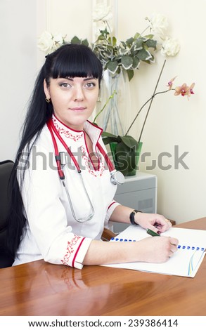 woman doctor in a white coat in the office